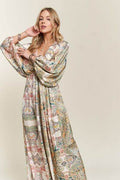ADORA Printed V-Neck Batwing Sleeve Dress - Hovatok