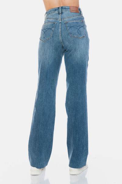 Judy Blue Full Size Tummy Control Cut Raw Hem Straight Jeans - Hovatok