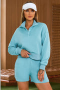 Half Button Sweatshirt and Shorts Active Set - Hovatok