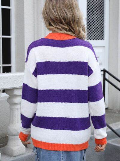 Angel Wings Contrast Striped Round Neck Sweater - Hovatok