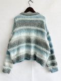 Striped Round Neck Long Sleeve Sweater - Hovatok