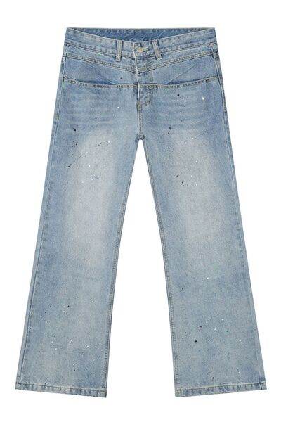 Splash Ink Washed Jeans with Pockets - Hovatok