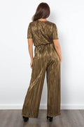 Be Stage Surplice Short Sleeve Pleated Foil Jumpsuit - Hovatok