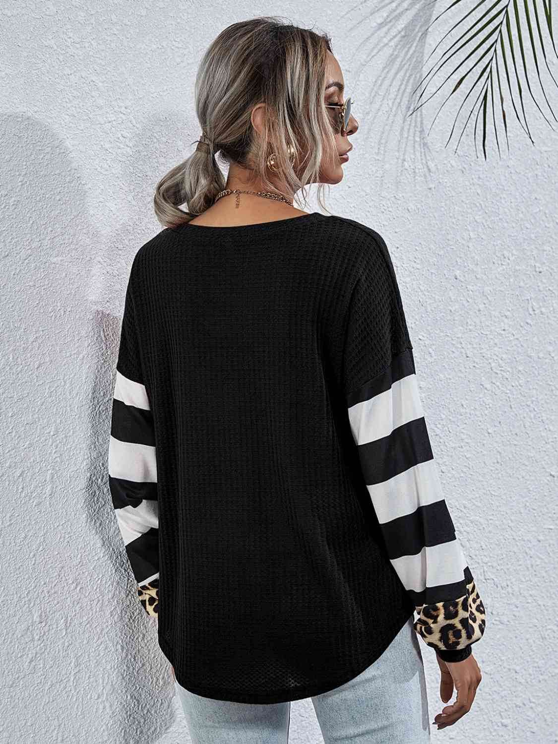Leopard Striped Waffle-Knit Top - Hovatok
