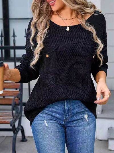 Angel Wings Decor Button Drop Shoulder Knit Top - Hovatok