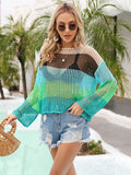Angel Wings Color Block Openwork Boat Neck Cover Up - Hovatok