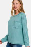 Zenana Full Size Contrast Stitching Brushed Ribbed Hacci Knit Top Plu Size - Hovatok