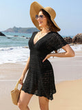 Openwork Plunge Short Sleeve Cover-Up Dress - Hovatok