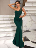 Rhinestone One-Shoulder Formal Dress - Hovatok