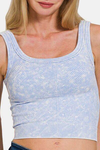 Zenana Washed Ribbed Scoop Neck Wide Strap Tank - Hovatok