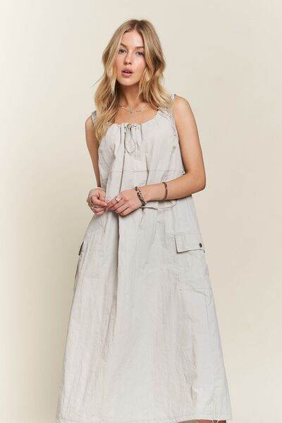 ADORA Drawstring Slit Back Cargo Dress - Hovatok