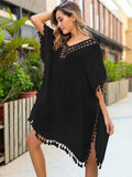 Tassel Cutout Half Sleeve Cover-Up - Hovatok
