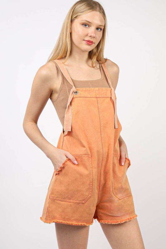 VERY J Washed Frayed Hem Denim Overall - Hovatok