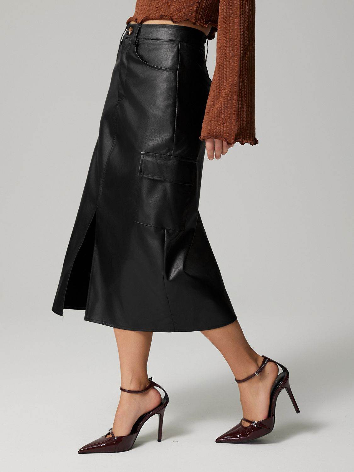 Slit Midi Skirt with Pockets - Hovatok