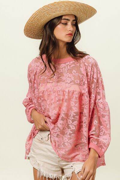 BiBi Floral Lace Long Sleeve Top - Hovatok
