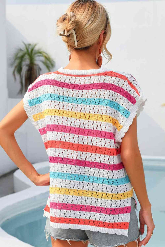 Angel Wings Striped V-Neck Slit Cover Up - Hovatok