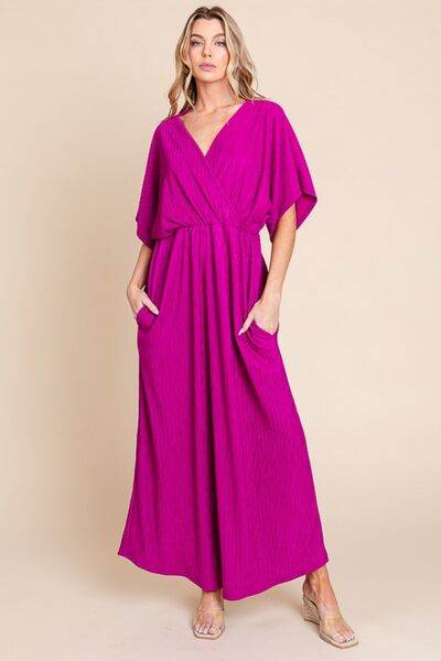 BOMBOM Surplice Maxi Dress with Pockets - Hovatok