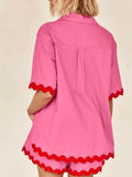 Contrast Trim Half Sleeve Top and Shorts Set - Hovatok