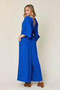 Double Take Full Size Surplice Wide Leg Jumpsuit with Pockets - Hovatok