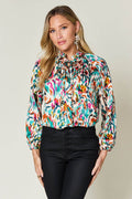 Double Take Full Size Printed Button Up Long Sleeve Shirt - Hovatok