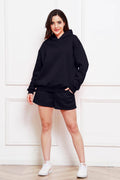 Drop Shoulder Long Sleeve Hoodie and Shorts Set - Hovatok