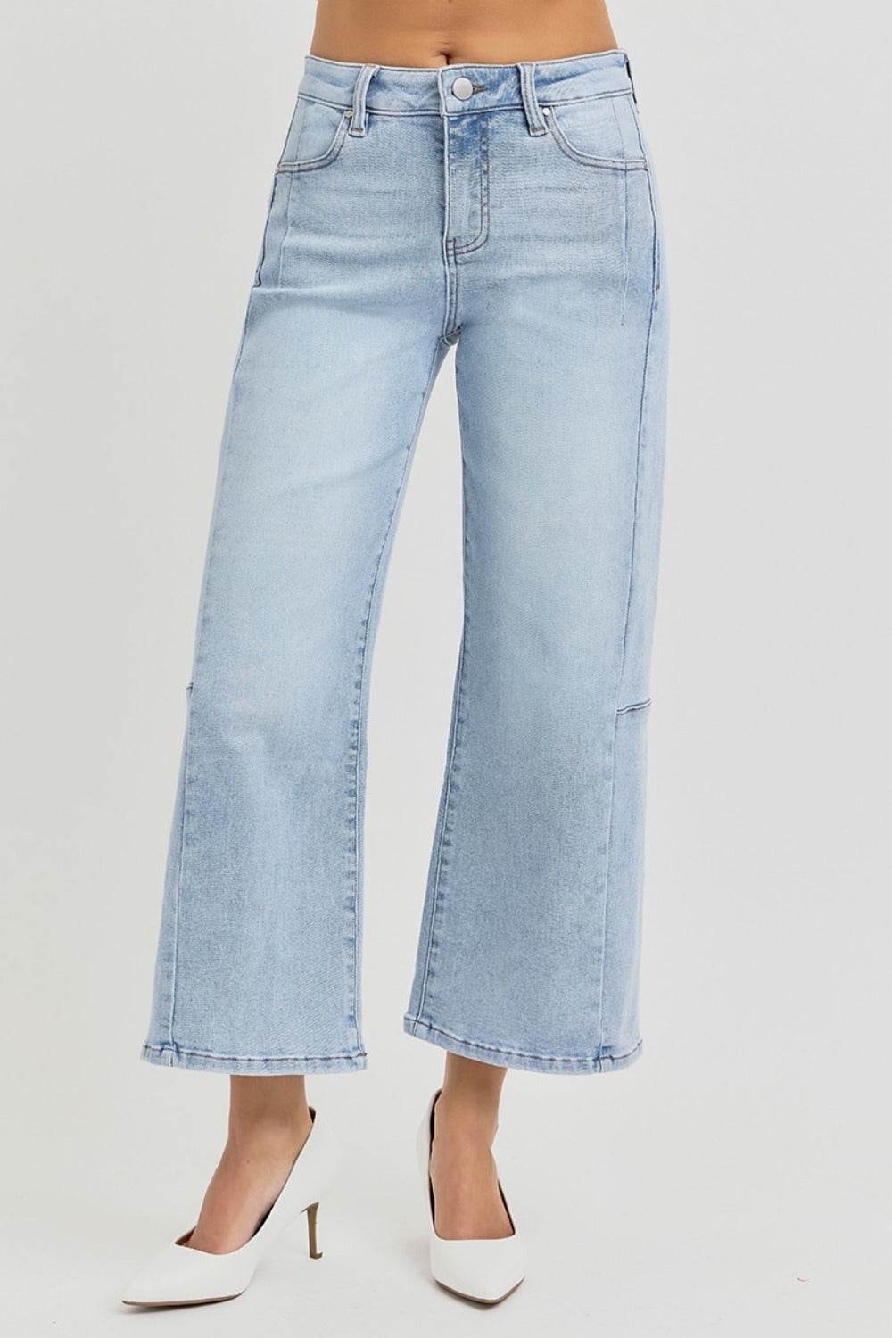 RISEN Full Size High Rise Seamed Detail Wide Leg Crop Jeans - Hovatok