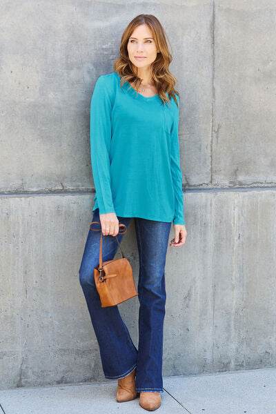 Basic Bae Full Size V-Neck Long Sleeve Top - Hovatok
