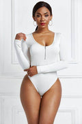 Half Zip Scoop Neck Long Sleeve Bodysuit - Hovatok