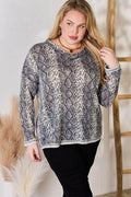 Hailey & Co Full Size Snakeskin V-Neck Long Sleeve Top - Hovatok