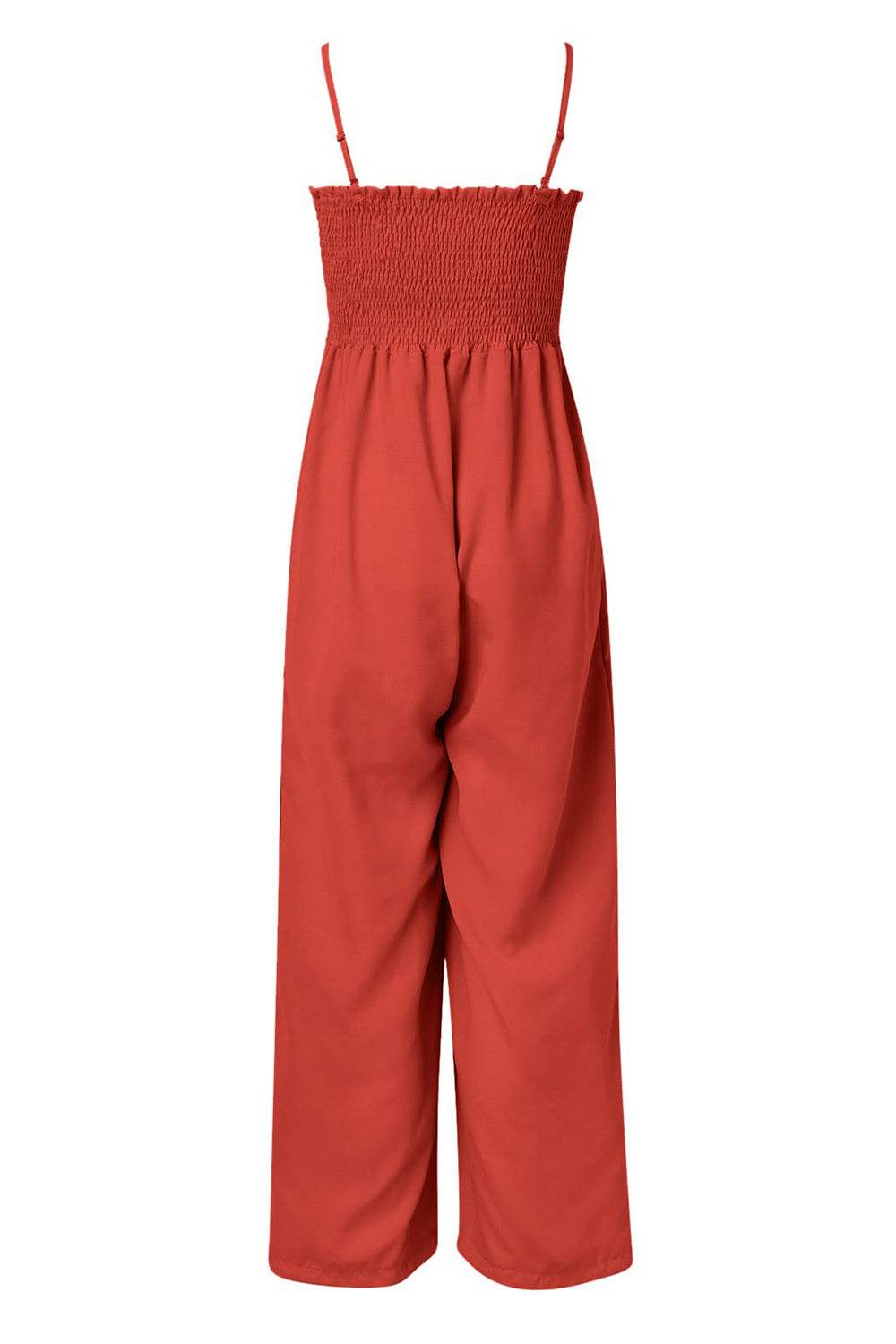 Smocked Spaghetti Strap Wide Leg Jumpsuit - Hovatok