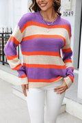 Angel Wings Color Block Round Neck Dropped Shoulder Sweater - Hovatok