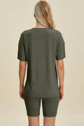 Basic Bae Full Size Ribbed V-Neck Short Sleeve Top and Shorts Set - Hovatok