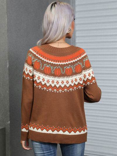 Angel Wings Geometric Round Neck Long Sleeve Sweater - Hovatok