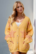 Double Take Full Size Button Up Star Pattern Cardigan - Hovatok