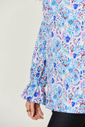 Double Take Full Size Printed Flounce Sleeve Blouse - Hovatok