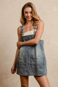 BiBi Washed Adjustable Strap Denim Overall Dress - Hovatok