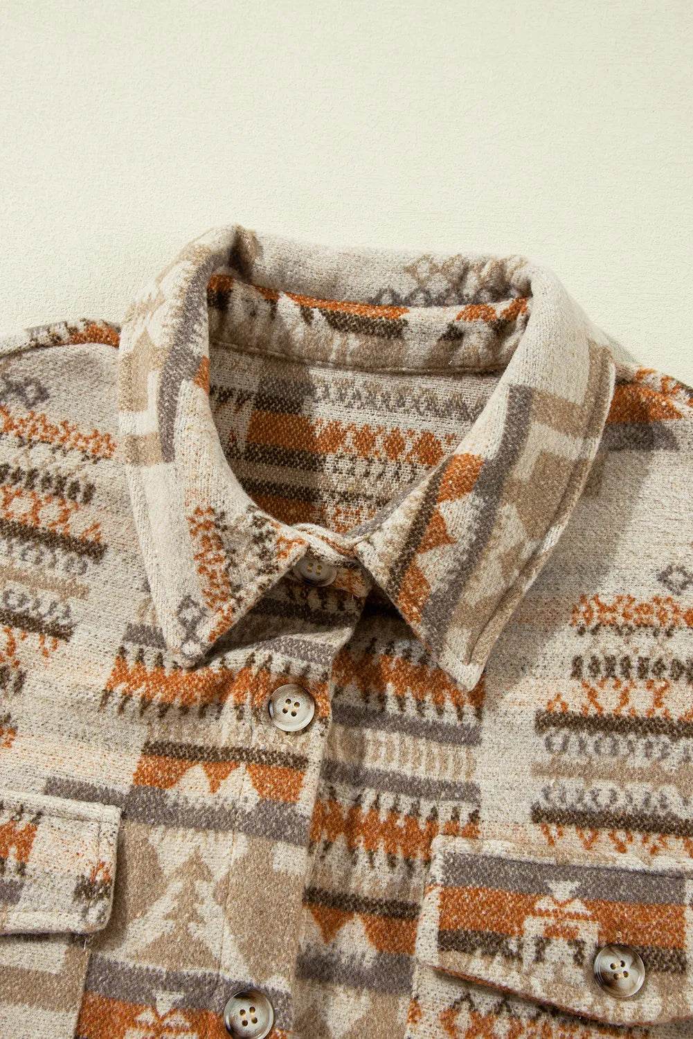 Plus Size Geometric Collared Neck Long Sleeve Jacket - Hovatok