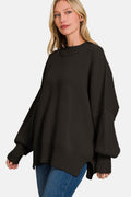 Zenana Side Slit Oversize Sweater - Hovatok