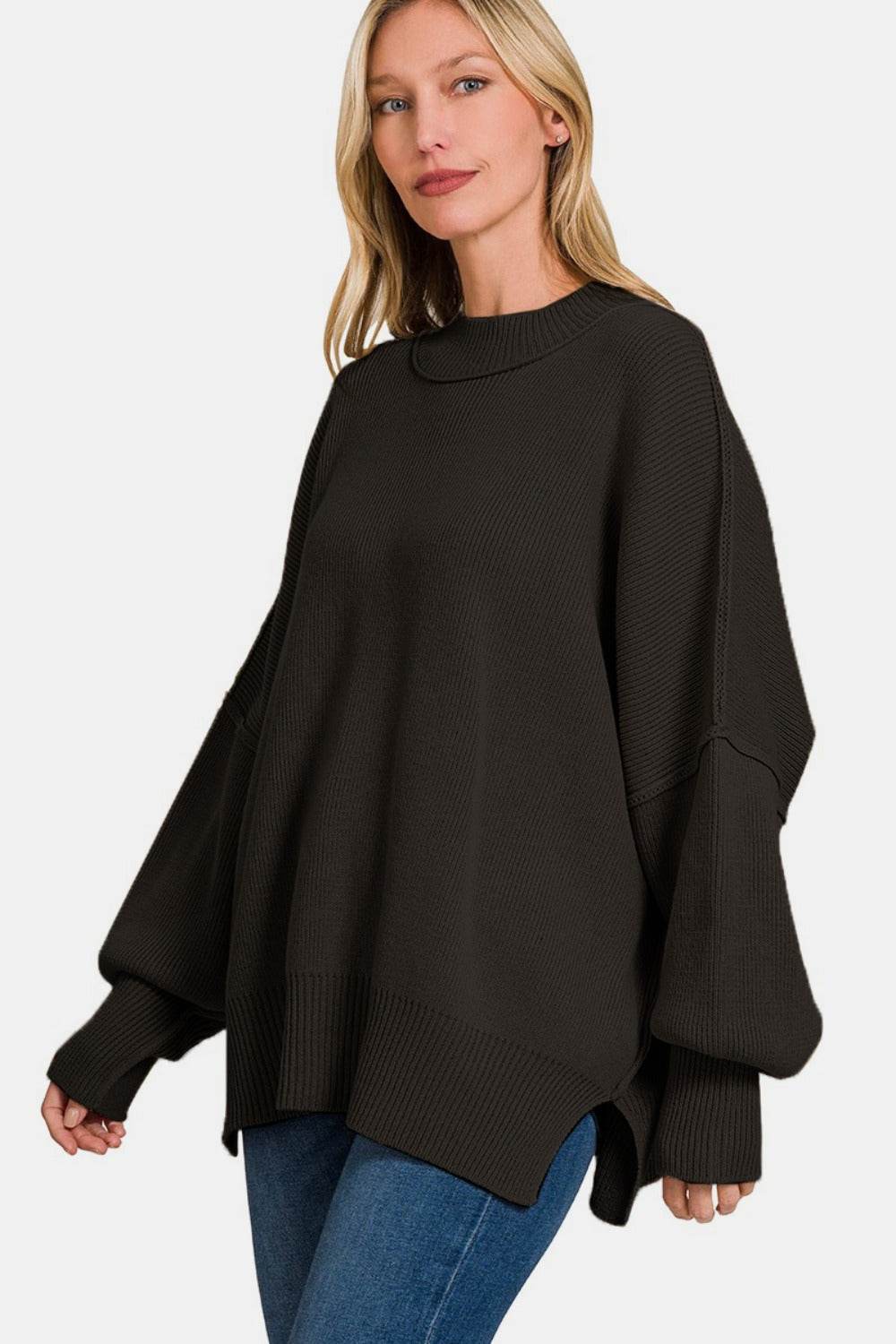 Zenana Side Slit Oversize Sweater - Hovatok
