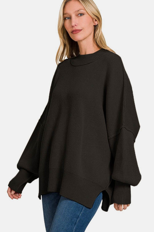 Zenana Side Slit Oversize Sweater - Hovatok