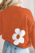 Round Neck Floral Pattern Color Contrast Design Long Sleeve Sweater - Hovatok