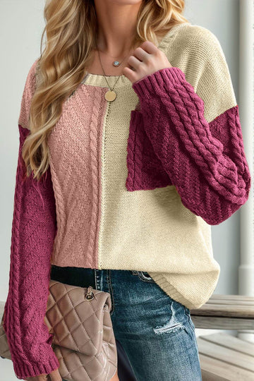 Double Take Full Size Color Block Drop Shoulder Sweater - Hovatok