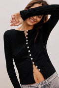 Basic Bae Texture Button Up Round Neck Long Sleeve Top - Hovatok