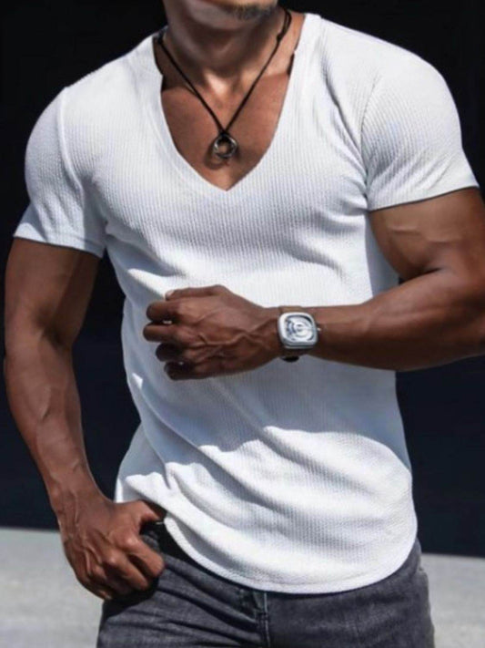Men's Full Size Notched Short Sleeve T-Shirt Plus Size - Hovatok
