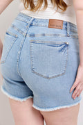 Judy Blue Full Size Tummy Control Raw Hem Denim Shorts Plus Size - Hovatok