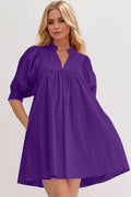 Oh Frill Notched Puff Sleeve Babydoll Mini Dress - Hovatok
