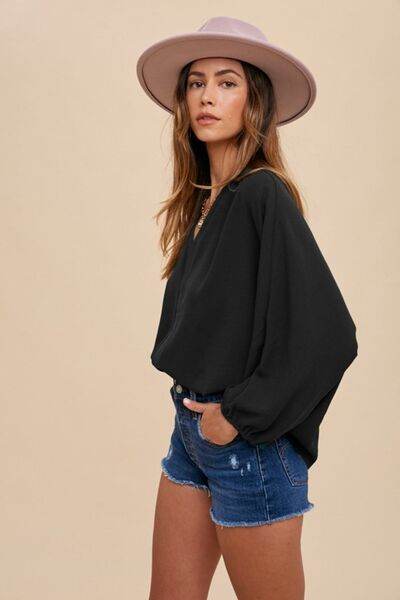 Annie Wear Notched Batwing Sleeve Blouse - Hovatok
