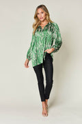 Double Take Full Size Printed Button Up Long Sleeve Shirt - Hovatok