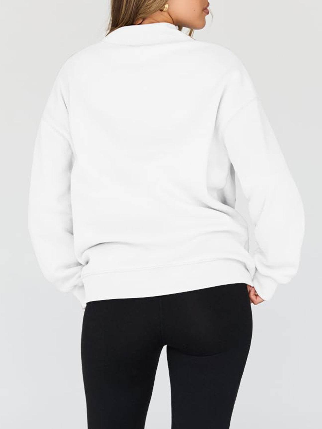 Mock Neck Drop Shoulder Long Sleeve Sweatshirt - Hovatok