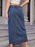 Slit Midi Denim Skirt with Pockets - Hovatok